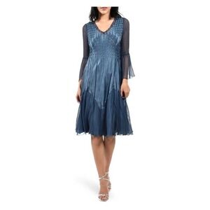 Komarov Charmeuse & Chiffon Dress Women M Bell Sleeve Eclipse Evening Wedding